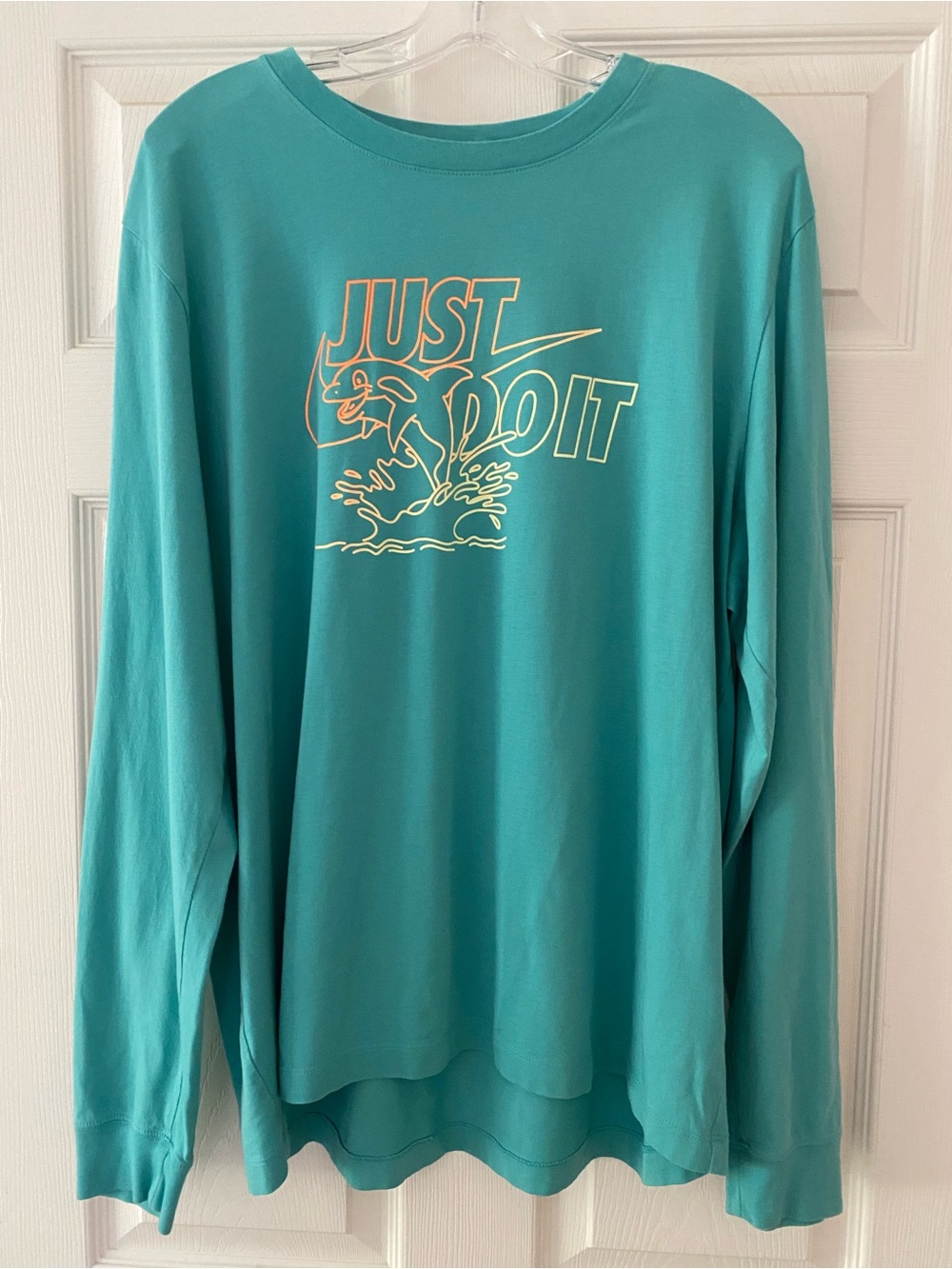 Nike Men’s Teal Cotton Dolphin Just Do It Long Sleeve Tee 90s Aesthetic- Sz XL